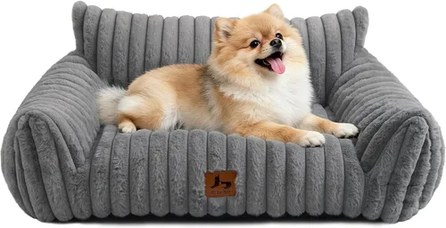 Vista 13 de Sofá de gato para mascotas, bonita cama para gatos de interior Crema