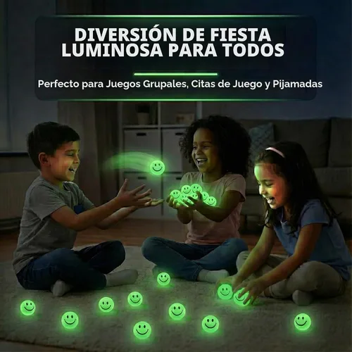 Vista 6 de Bedwina Bulk Bouncy Balls Glow in the Dark - (1inch / 27mm) Diameter, High Bouncing, Small Rubber Smile Face Bouncing Balls for Kids, Vending