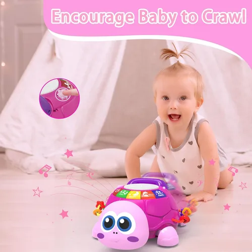 Vista 5 de Ussybaby Juguetes Musicales de Tortuga para Bebés de 6 a 12 Meses, Juguete Musical Iluminado para Tiempo Boca Abajo del Bebé con Teléfono, Juguetes