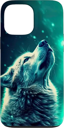 Vista 23 de Howling Wolf in Night Green Northern Lights Wolves Dog Lover Case for iPhone 16