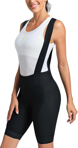 Vista 2 de YKYWBIKE Baberos de ciclismo para mujer, pantalones cortos acolchados para mujer, pantalones cortos de ciclismo de 6 horas UPF50+ para bicicleta