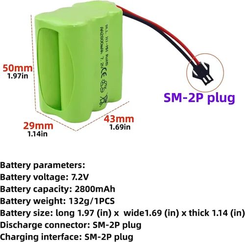 Vista 2 de AA 7.2V 2800mAh Ni-MH Batería de alta capacidad con enchufe SM-2P y cable de carga USB para ingeniería de tanques de juguete, camiones
