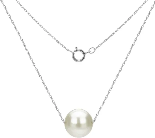 Vista 2 de Collar de cadena de oro blanco de 14 quilates con dije flotante de perlas cultivadas de agua dulce de 10 a 0413in y aretes de tuerca