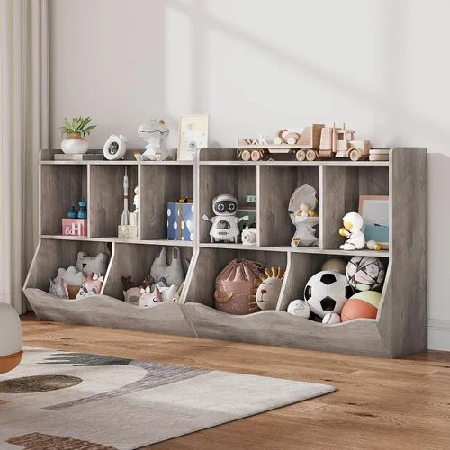 Vista 2 de IDEALHOUSE Estantería y estantería de juguetes, estante múltiple con armario organizador de cubos para almacenamiento de libros y juguetes
