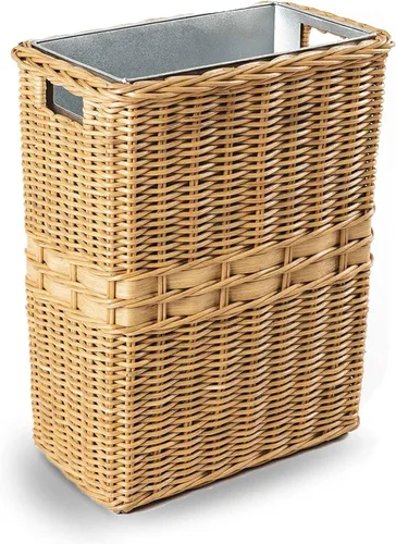 Vista 3 de The Basket Lady Cesta de basura rectangular de mimbre con forro de metal Marrón nogal envejecido
