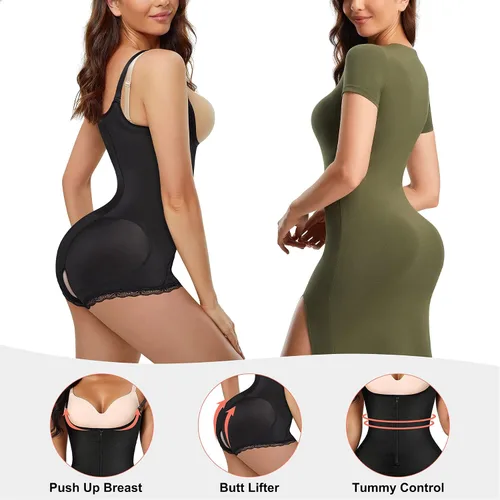 Vista 2 de Eleady Body de entrenamiento de cintura de látex para mujer, faja moldeadora de cuerpo completo, corsé de busto abierto, Negro