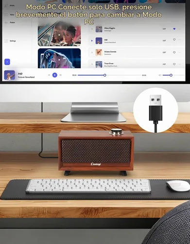 Vista 5 de Altavoces de madera para computadora con barra de sonido para PC, alimentados por USB, entrada de línea, Bluetooth, 3 modos, entrada USB, barra