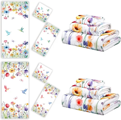 Vista 7 de VitalCozy Juego de 6 toallas de mano de playa para baño, diseño de conchas costeras, estrellas de mar náuticas, toallas de baño para cocina, baño