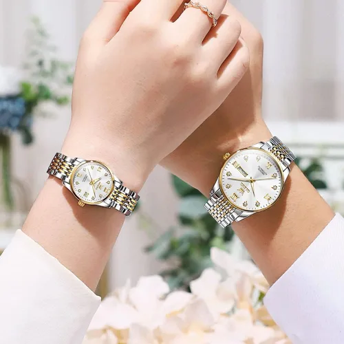 Vista 3 de OLEVS Conjunto de relojes para parejas para hombres y mujeres, regalos para el día de San Valentín, mecánico automático, cuerda automática, reloj