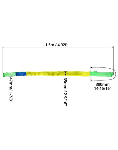 Vista 6 de QWORK Paquete de 2 Eslingas de Elevación de 2" x 5' Correas de Eslingas de Tela de Poliéster, Eslinga de Elevación Plana de Ojo Resistente, Eslingas