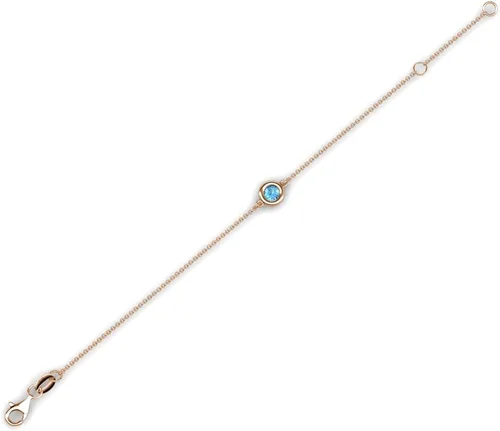 Vista 2 de Pulsera minimalista de topacio azul redondo de 0.14 quilates, oro de 14 quilates