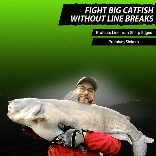 Vista 2 de Catfish Sumo Pesas planas de plomo sin rollo con insertos de protección de línea para proteger contra daños en el río