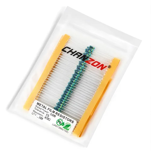 Vista 119 de Chanzon 100 piezas 1 Ω ohm Resistencia 1/4 W (0.25 W) Resistencia fija de película metálica 0.01 ±1% Tolerancia 1R MF Resistencias de agujero