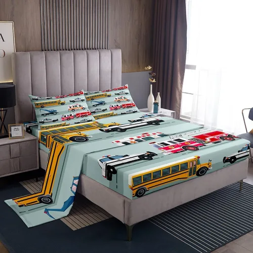 Vista 22 de Erosebridal Juego de sábanas de automóvil de dibujos animados para niños, juego de ropa de cama de camiones, tamaño individual, sábana bajera