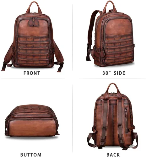 Vista 5 de IVTG Mochila grande de cuero genuino para hombre, mochila vintage para portátil, mochila de alta capacidad para bolsa de viaje