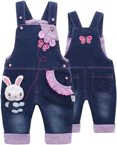Vista 6 de KIDSCOOL SPACE Baby Girl Jean Overalls,Toddler Denim Cute 3D Bunny Outfit