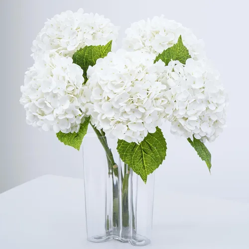 Vista 28 de Flores artificiales de hortensias de tacto real, 2 flores azules y 2 blancas de tacto real, flores de hortensias sintéticas de 21 pulgadas, flores