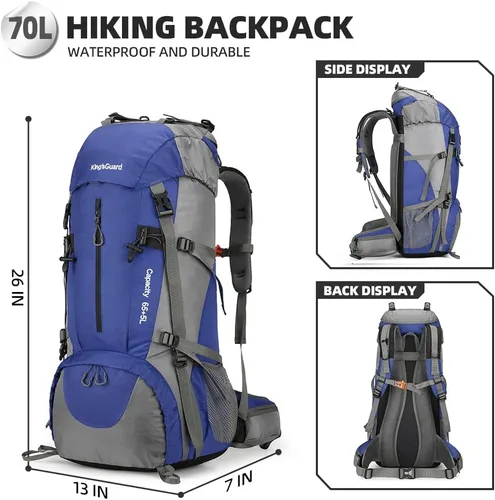 Vista 2 de King'sGuard Mochila de senderismo de 70L con cubierta de lluvia, mochila de viaje impermeable ligera para acampar, mochila grande Azul (deepblue)