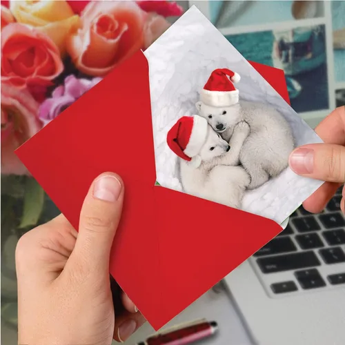 Vista 6 de The Best Card Company - Divertida tarjeta de Navidad de animales con sobre - Tarjeta de felicitación para niños, Happy Holidays - Bear Hugs C6327CXSG