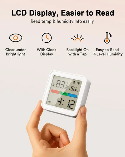 Vista 6 de Lumary Termómetro inteligente higrómetro, WiFi y Bluetooth sensor de humedad de temperatura interior con alerta de aplicación, pantalla LED