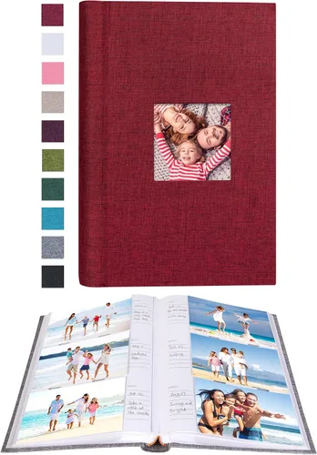 Vista 24 de Mublalbum - Pequeño álbum de fotos 4x6 con cubierta de lino y áreas de notas, libro de fotos con bolsillos verticales para boda, familia, bebé