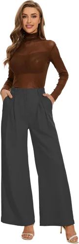 Vista 2 de KICZOY Pantalones largos tipo palazzo de pierna ancha para mujer, de cintura alta, para otoño, pantalones largos de trabajo, pantalones de traje
