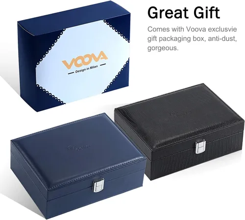 Vista 7 de Voova - Joyero organizador para mujeres y niñas 2 capas de almacenamiento de joyas grandes para hombres soporte para joyas de piel sintética