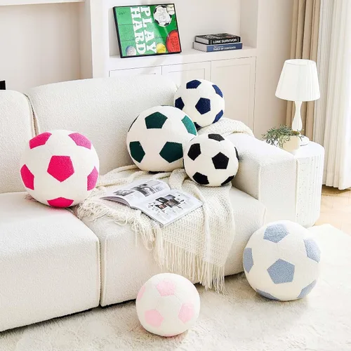 Vista 3 de Uvvyui Almohada de fútbol de fútbol, redonda, estética, decoración del hogar, almohada decorativa suave para fútbol, pelota deportiva, almohadas