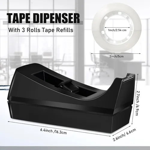 Vista 3 de Thenshop Juego de 6 grapadoras de escritorio, dispensadores de cinta, grapadoras negras para oficina de escritorio con grapas estándar, soporte