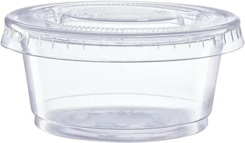 Vista 3 de [2 oz- 100 juegos] Vasos de plástico transparente con tapas, tazas de soufflé sin BPA