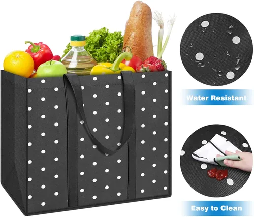 Vista 5 de Fab totes Paquete de 6 bolsas de comestibles reutilizables de 35L gran capacidad resistentes de servicio pesado, bolsas de compras reutilizables