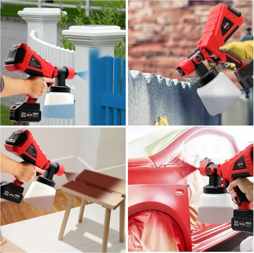 Vista 7 de Pulverizador de pintura inalámbrico con 2 baterías, pistola de pintura eléctrica HVLP con recipiente de 33.8 fl oz, 5 boquillas de cobre y 3
