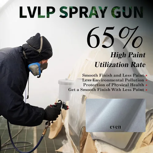 Vista 2 de RRJ LVLP Pistola de pulverización R500, pistola de pintura de aire automotriz con boquilla de 1.3/1.5/1.7/0.079 in y regulador de aire, pistola