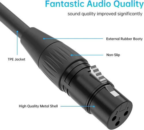 Vista 4 de Cable XLR hembra a hembra, cable de micrófono XLR de 3 pines hembra a hembra para equipos de audio y sonido (33 pies/32.8 ft, 1 unidad)