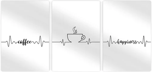 Vista 2 de HB Art Design Coffee Happiness Line Art 3 Panel Metal Print Set Wall Art Coffee Bar Decor Coffee Signs Kitchen Wall Decor Dining Room Restaurant