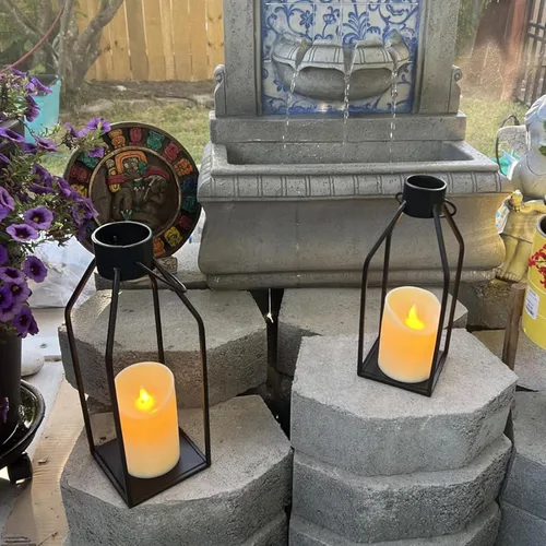Vista 5 de Linternas de metal negro para velas, paquete de 2