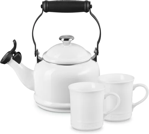 Vista 15 de Le Creuset Juego de 2 tazas esmaltadas en acero con acabados metálicos y cerámica, 1.25 cuartos de galón de agua y (2) tazas de 14 onzas, Artichaut