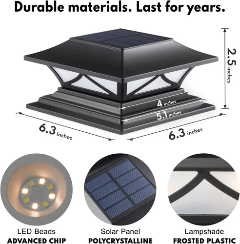 Vista 3 de Paquete de 2 luces solares para postes de madera, impermeables, para postes de madera de 4 x 4, 5 x 5, 6 x 6, luces solares para postes de valla