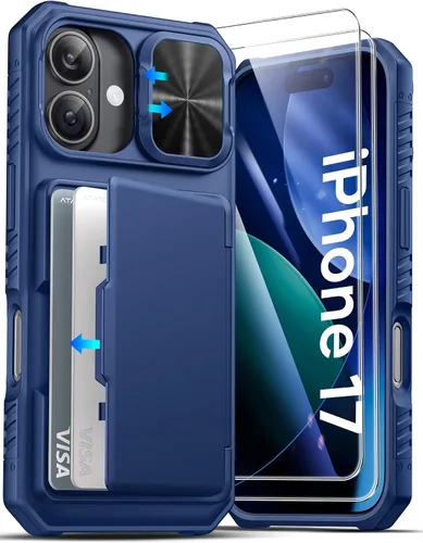 Vista 18 de ATATOO Funda tipo cartera para iPhone 17, tarjetero integrado (3-5 tarjetas), funda para cámara deslizante y bloqueo RFID, protección de grado Negro