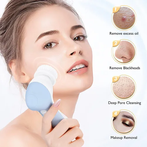 Vista 3 de COSLUS Cepillo de Limpieza Facial de Silicona: Dispositivo de Masaje Exfoliante Eléctrico 2 en 1 FBS-D, a prueba de agua, limpieza profunda