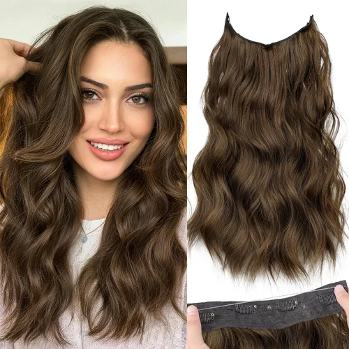 Vista 86 de KooKaStyle Extensiones de cabello de alambre invisible con diadema transparente, tamaño ajustable, 4 clips de seguridad, largo, ondulado, alambre