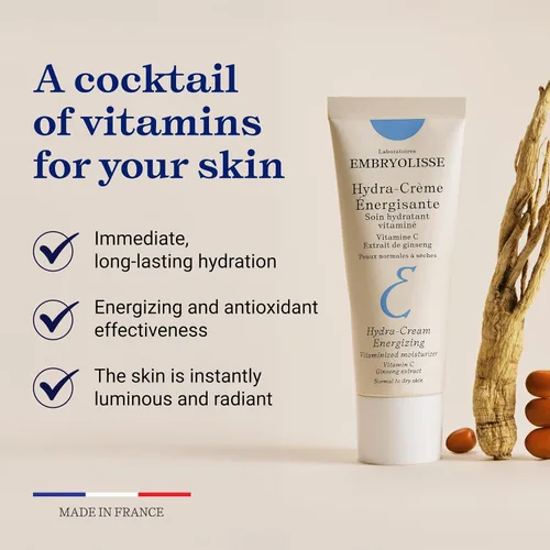 Vista 3 de Embryolisse Hidratante facial energizante con vitamina C. Crema diaria antienvejecimiento que aumenta la luminosidad para una hidratación y brillo