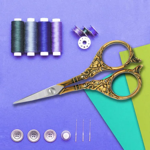 Vista 4 de BIHRTC Tijeras pequeñas de 4.5 pulgadas con punta afilada de acero inoxidable, detalle cruzado para manualidades, tijeras de hilo para coser