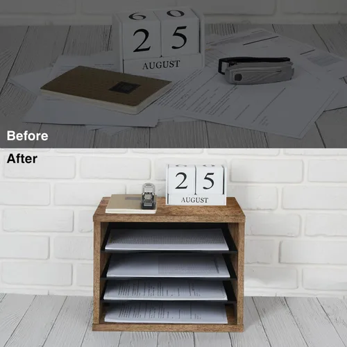 Vista 4 de J JACKCUBE DESIGN MK560A - Organizador de escritorio de madera rústica con 4 compartimentos para el hogar y la oficina, almacenamiento