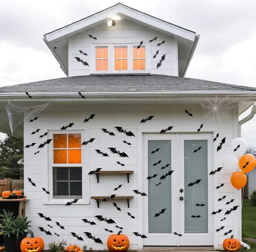 Vista 8 de CLEANGOR 140 piezas de murciélagos para decoración de Halloween, suministros de fiesta de Halloween, calcomanías de pared de murciélagos 3D, bonitas