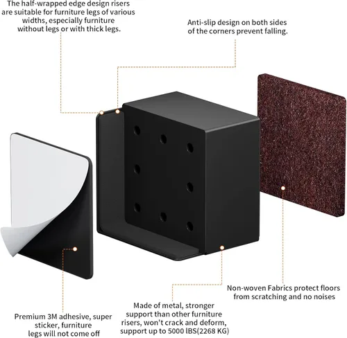 Vista 4 de Elevadores de cama para muebles de 2 pulgadas, paquete de 4 elevadores de muebles de metal resistente, elevadores de patas de escritorio para mesa
