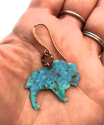 Vista 10 de Boho Turquoise Rust Patina Buffalo Earrings Copper Jewelry Gift Ideas for Women