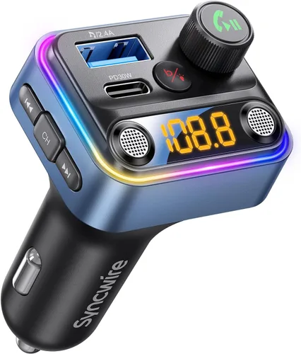 Vista 11 de Syncwire Bluetooth 5.4 Transmisor FM Adaptador para Coche 42W [Interruptor de Luz] [Micrófono Dual Más Potente] [Sonido de Graves HiFi]