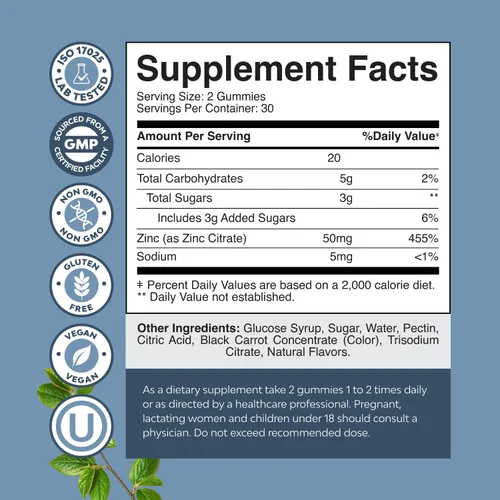 Vista 8 de Gomitas de zinc extra fuertes para adultos, suplementos de zinc masticables para mujeres y hombres para apoyo energético e inmunológico, vitaminas
