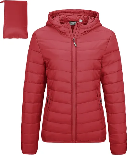 Vista 12 de Outdoor Ventures Chaqueta Puffer Ligera Empacable para Mujer con Cremallera Completa y Capucha, Abrigo de Invierno Acolchado Verde militar
